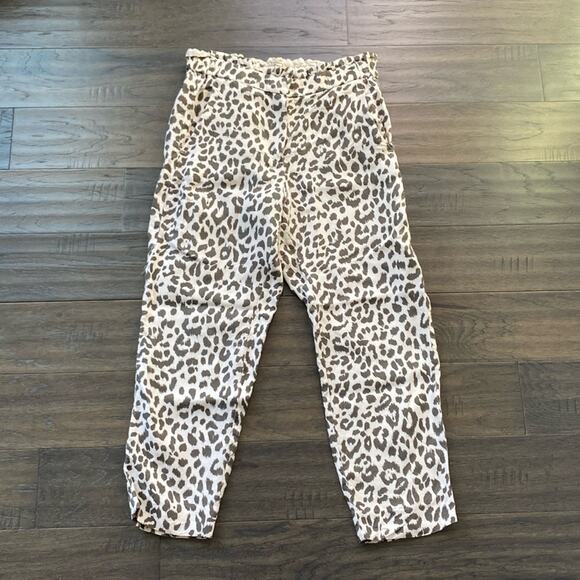 J. Crew Pants - J. Crew Linen Blend Leopard Highwaisted Crop Pant Womens Size 6 Paperbag Waist